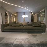 Structured Grid-Stitched Modular Top-Grain Leather Sofa with Deep Lounge Seating